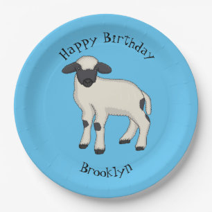 Valais Blacknose sheep cartoon illustration Paper Plates