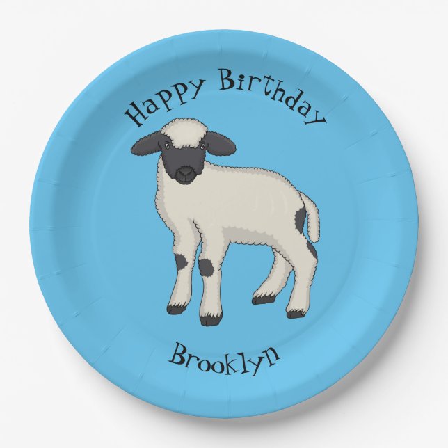 Valais Blacknose sheep cartoon illustration Paper Plates (Front)