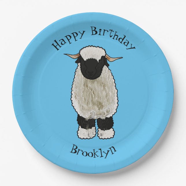 Valais Blacknose sheep cartoon illustration Paper Plates (Front)