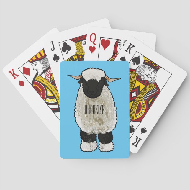 Valais Blacknose sheep cartoon illustration Poker Cards (Back)