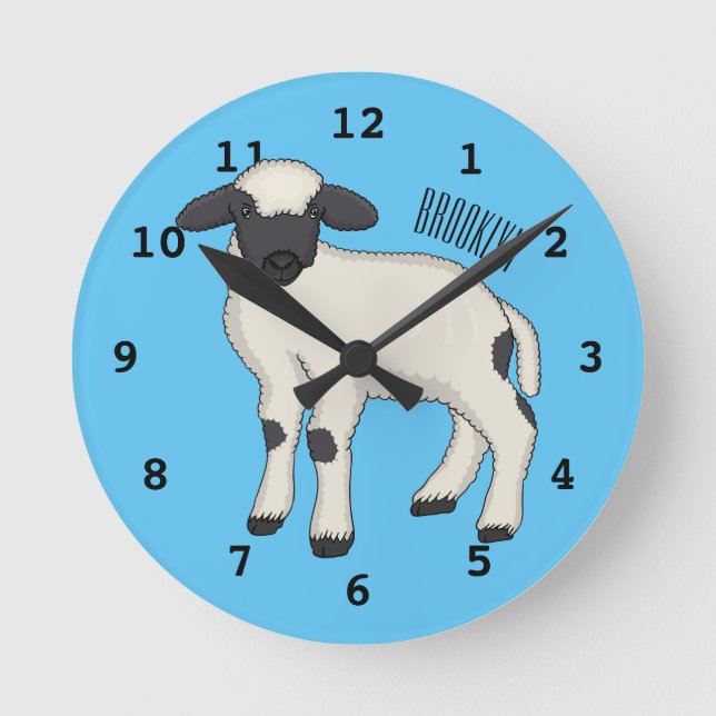 Valais Blacknose sheep cartoon illustration Round Clock (Front)