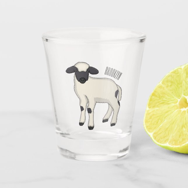 Valais Blacknose sheep cartoon illustration Shot Glass (Front)