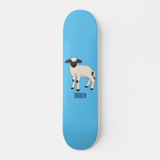 Valais Blacknose sheep cartoon illustration Skateboard (Front)