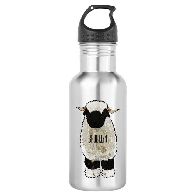 Valais Blacknose sheep cartoon illustration Stainless Steel Water Bottle (Front)