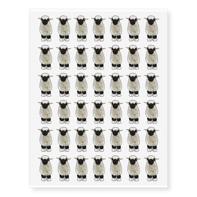 Valais Blacknose sheep cartoon illustration Temporary Tattoos (Front)