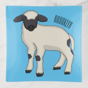 Valais Blacknose sheep cartoon illustration Trinket Tray