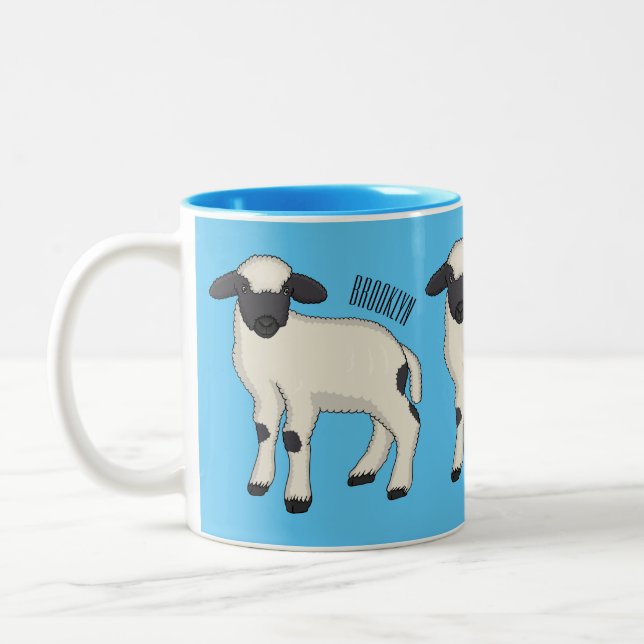 Valais Blacknose sheep cartoon illustration Two-Tone Coffee Mug (Left)