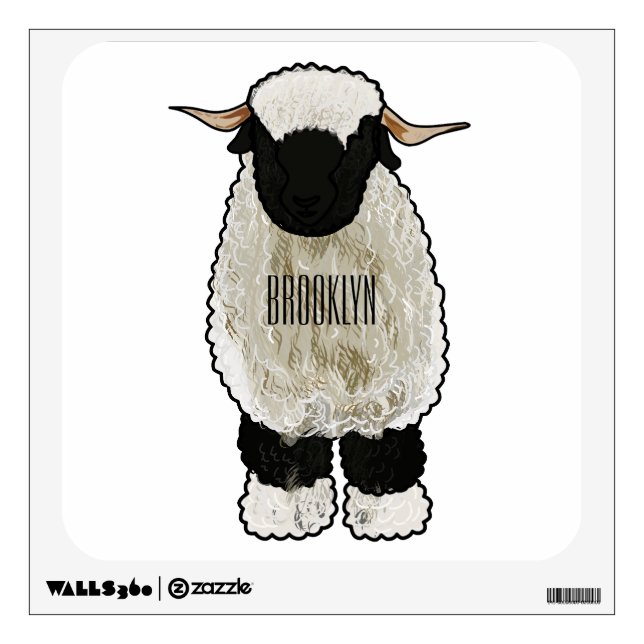 Valais Blacknose sheep cartoon illustration Wall Decal (Front)