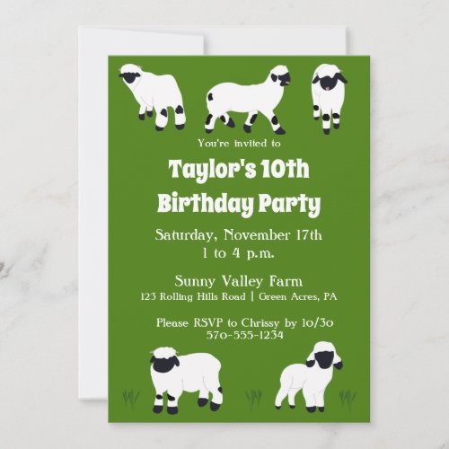 Valais Blacknose Sheep Farm Themed Party Invitation