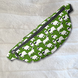 Valais Blacknose Sheep Illustrations on Green Fanny Pack