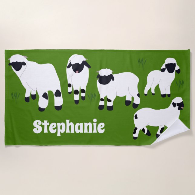 Valais Blacknose Sheep Personalized Farmers Beach Towel (Front)