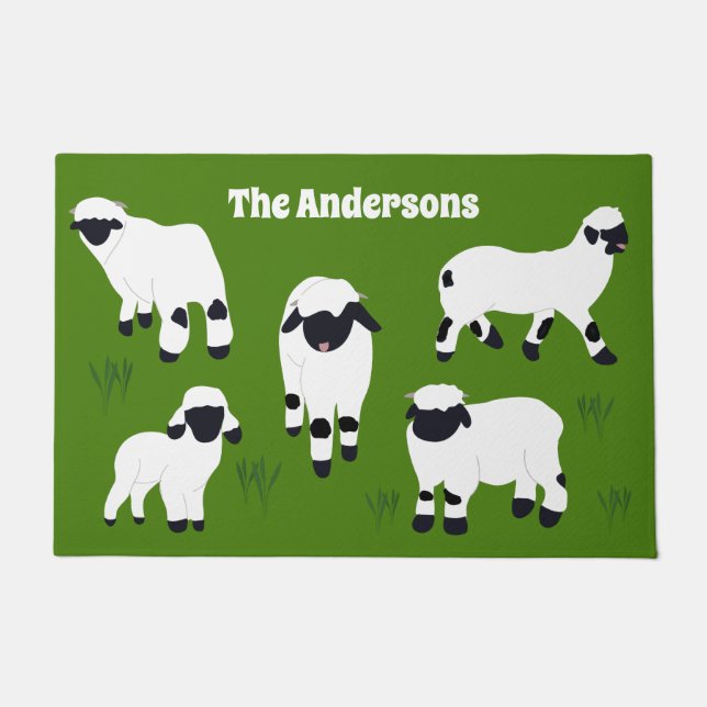 Valais Blacknose Sheep Personalized Farmers Doormat (Front)