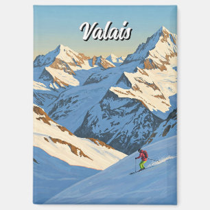 Valais Switzerland Skiing Skier Travel Magnet