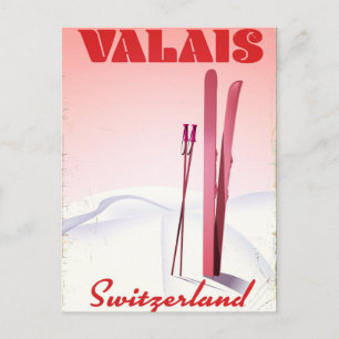 valais Switzerland vintage style ski poster Postcard