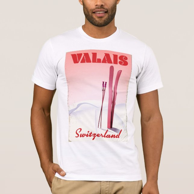 valais Switzerland vintage style ski poster T-Shirt (Front)