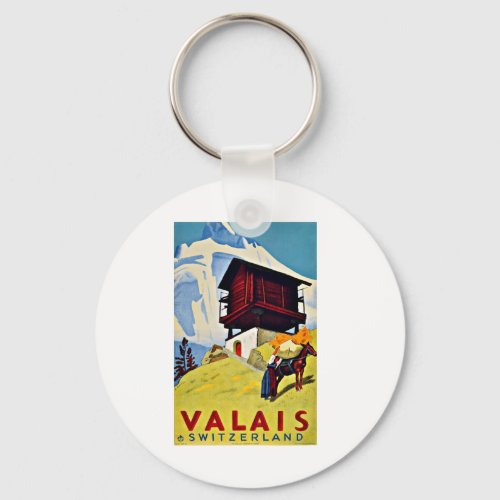 Valais Switzerland Vintage Travel  Keychain