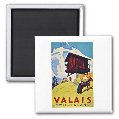 Valais Switzerland Vintage Travel  Magnet