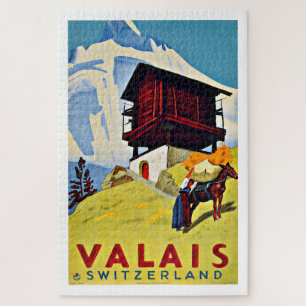 Valais Switzerland Vintage Travel Poster Jigsaw Puzzle