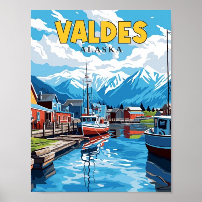 Valdes Alaska USA vintage travel illustration Poster (Front)