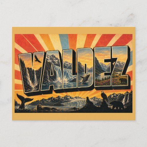 Valdez Alaska Fjord Glacier Waterfall Art Postcard
