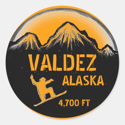 Valdez Alaska orange snowboard art stickers