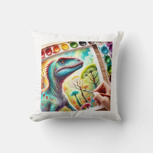 Valdosaurus in Watercolors 210624AREF120 _ Waterco Throw Pillow