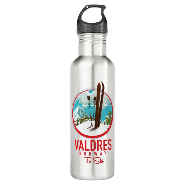 Valdres Norway Ski logo Stainless Steel Water Bottle (Front)