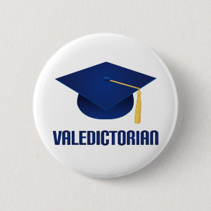 Valedictorian Blue Grad Hat Graduation Gift Button