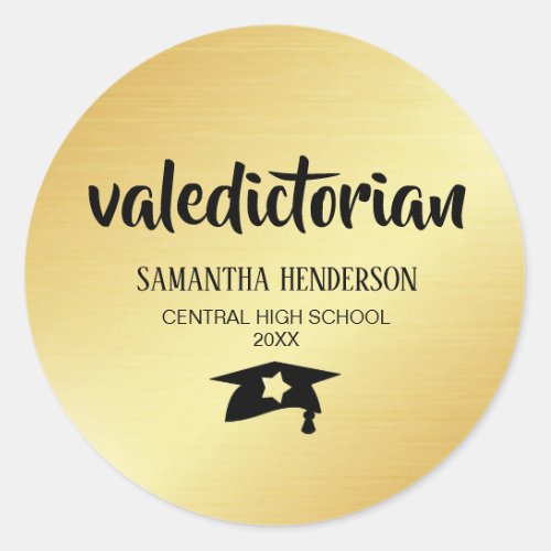Valedictorian Gold  Personalized Graduation Classic Round Sticker
