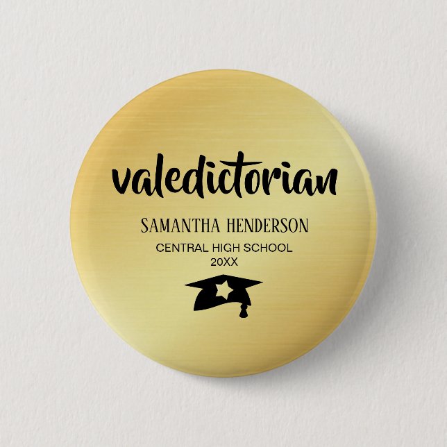 Valedictorian Gold  Personalized Graduation Pinback Button (Front)