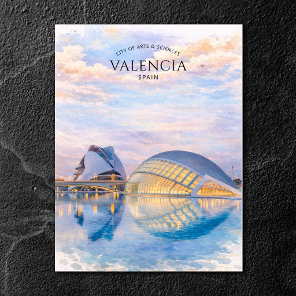 Valencia Arts & Sciences City Watercolor Landmark  Holiday Postcard