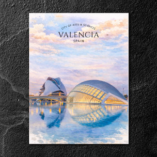 Valencia Arts & Sciences City Watercolor Landmark Holiday Postcard