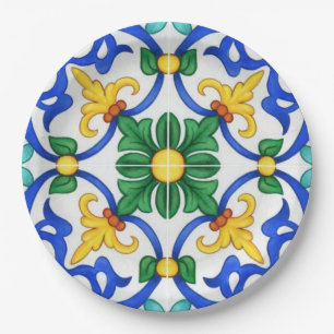 Valencia Garden Spanish  Blue Green Mediterranean  Paper Plates