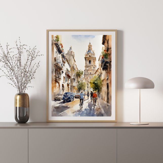 Valencia in Spain Watercolor Poster  (Valencia in Spain Watercolor Poster)