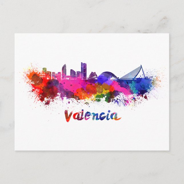 Valencia skyline in watercolor postcard (Front)