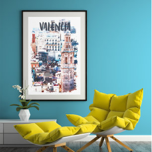 Valencia Spain Architecture Watercolor City Poster