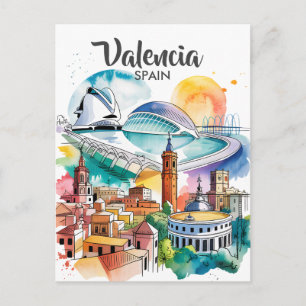 Valencia Spain Cityscape Watercolor Travel Custom Postcard