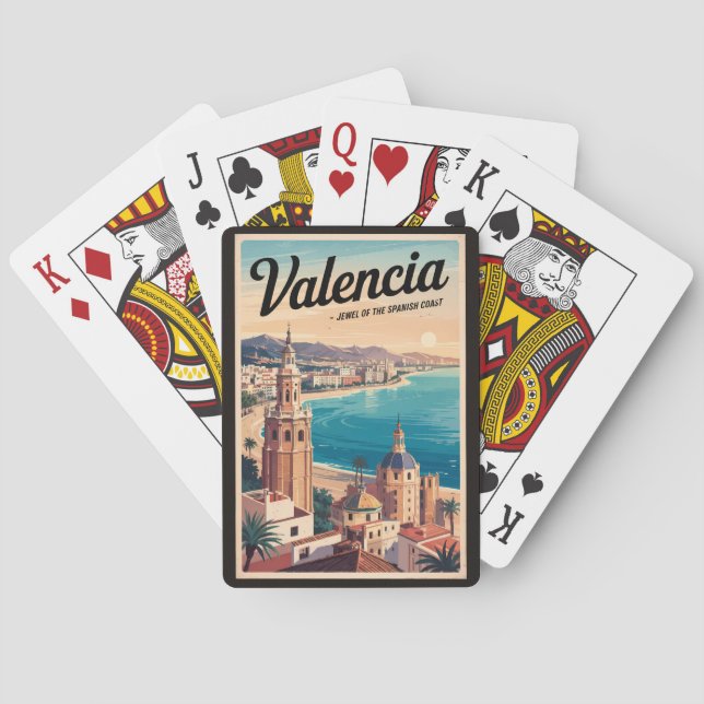 Valencia Spain Coast Illustration Travel Art Retro Poker Cards (Back)