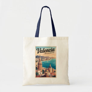 Valencia Spain Coast Illustration Travel Art Retro Tote Bag