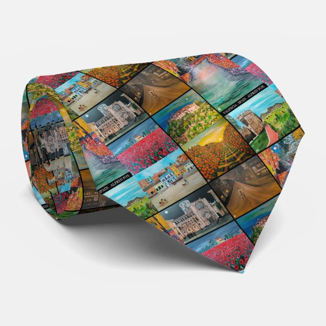 Valencia Spain Collage Painting by Alfred Fox Neck Tie (Rolled)