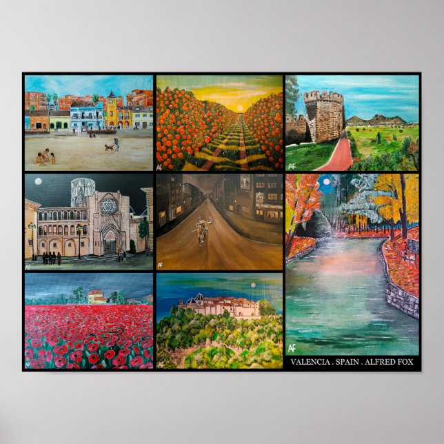 Valencia Spain Collage Painting by Alfred Fox Poster (Front)