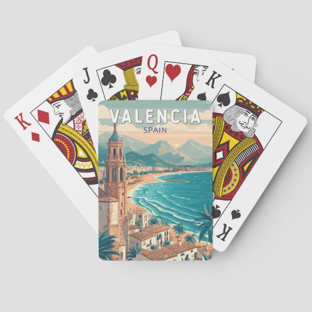 Valencia Spain Illustration Travel Art Vintage Poker Cards (Back)