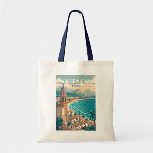 Valencia Spain Illustration Travel Art Vintage Tote Bag