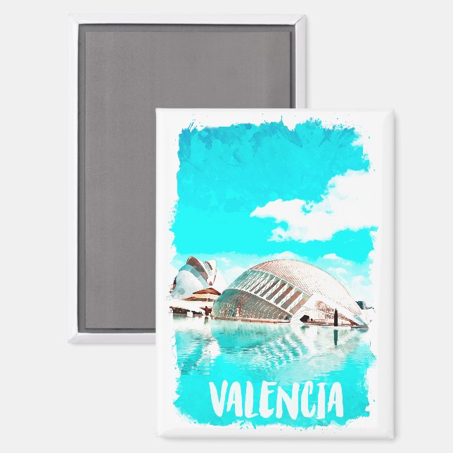 Valencia Spain L’Hemisfèric Watercolor  Magnet (Front/Back)