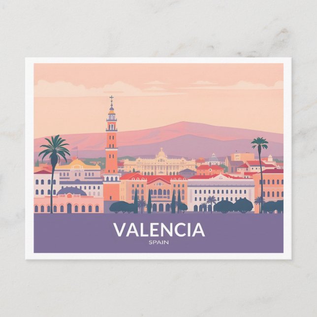 Valencia Spain Old Town Pastel Travel Postcard (Front)