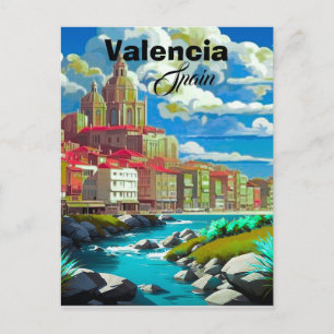 Valencia Spain Travel Postcard Art, Spain Travel P