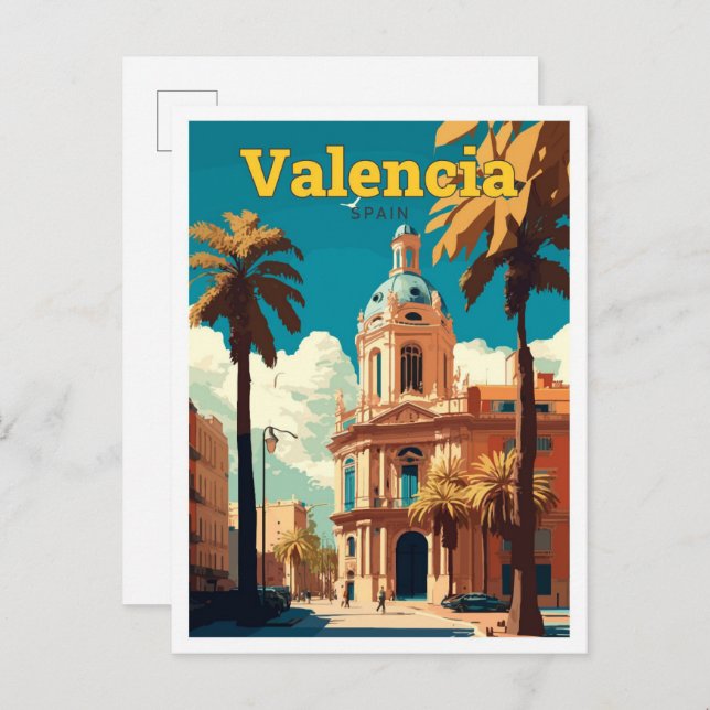 Valencia Spain Travel Vintage Illustration Postcard (Front/Back)