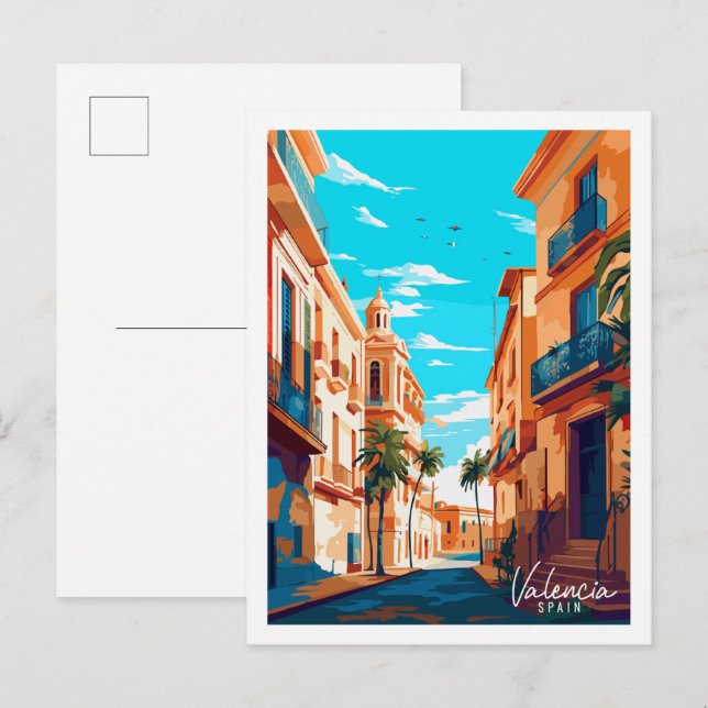 Valencia Spain vintage travel illustration Postcard (Front/Back)