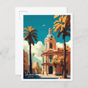 Valencia Spain vintage travel illustration Postcard