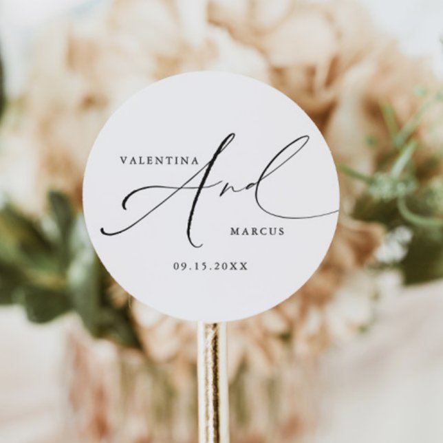VALENTINA Chic Elegant Calligraphy Script Wedding Classic Round Sticker (Creator Uploaded)